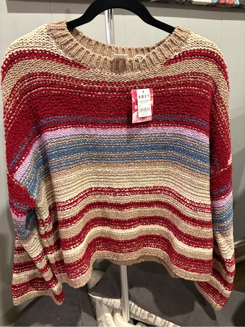 Roxy NWT Striped Crewneck Oversized Sweater - Red, Cream, Blue & Pink can fit L